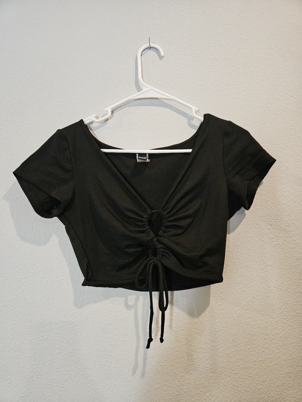 Windsor Black Ruched Tie-Front Crop Top